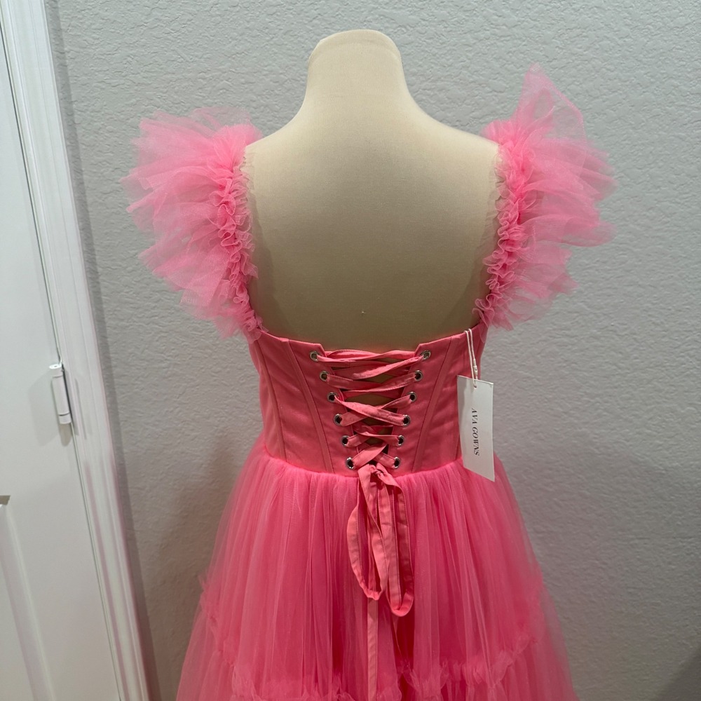 Ava Gowns Pink Tulle Corset Midi Dress Ruffle Laces Fairy Prom Sz S (estimated) - Picture 7 of 10